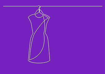 Poster - one line drawing of isolated vector object - woman dress on hanger
