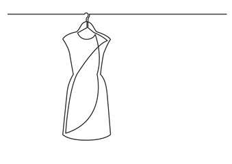 Poster - one line drawing of isolated vector object - woman dress on hanger