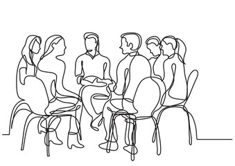 Poster - one line drawing of group of young people talking