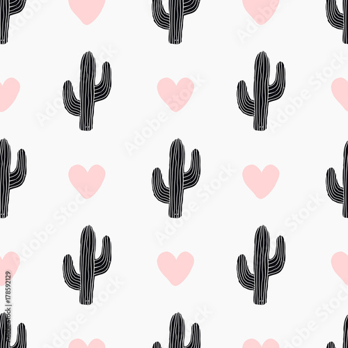 photo Pastel Pink Black And White Background https stock adobe com images hand drawn seamless pattern with cactus and hearts in black and pastel pink on white background 178592129 start checkout 1 content id 178592129