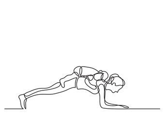 Wall Mural - one line drawing of mom doing pushups with her baby on her back