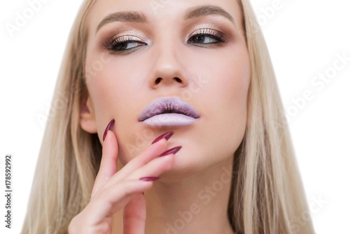 Close Up Isolated Portrait Of Blonde Caucasian Girl With Long Hair