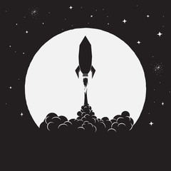 Wall Mural - takeoff of rocket on moon background to space.vector illustration