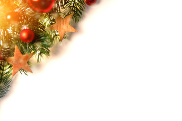 christmas background with christmas balls, gifts and decoration