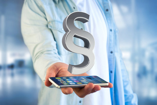 Justice and law symbol displayed on a futuristic interface - 3d rendering