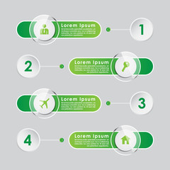 Fototapete - Toggle Switch design infographic template with four steps and plenty of space for text. Vector illustration of a 4 step green energy infographic with icons and shiny buttons.