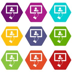 Poster - Touch screen tablet click icon set color hexahedron