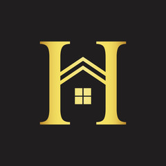 Poster - gold initial letter H with house sign logo. real estate logo concept.
