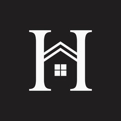 Poster - black initial letter H with house sign logo. real estate logo concept.