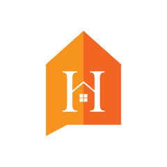 Orange House and initial letter H Logo. Talk house Concept. logo template