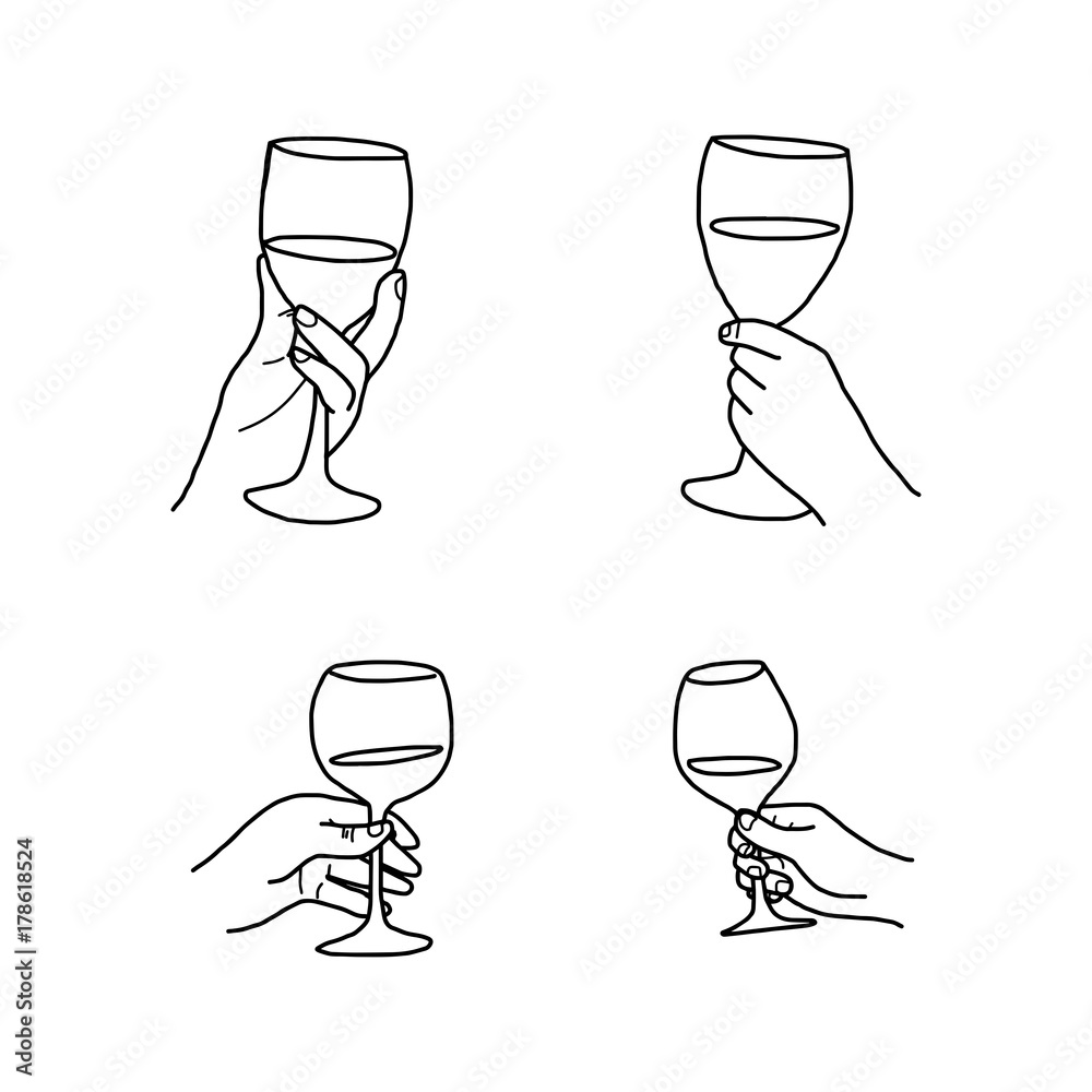 set hand holding wine glass vector illustration doodle hand drawn isolated  on white background Stock Vector | Adobe Stock