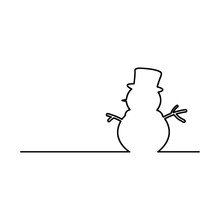 Snowman Vector Illustration Black Line, Isolated On White Background