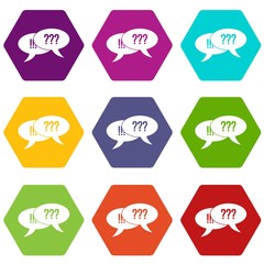 Poster - Question and exclamation icon set color hexahedron
