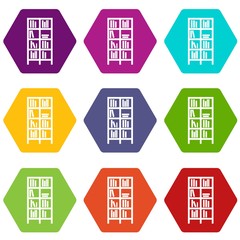 Canvas Print - Bookcase icon set color hexahedron