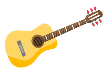 Canvas Print - Classical acoustic guitar vector cartoon illustration isolated on white background