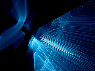 Poster - Abstract background element. Fractal graphics series. Perspective grids composition. Blue and black colors.
