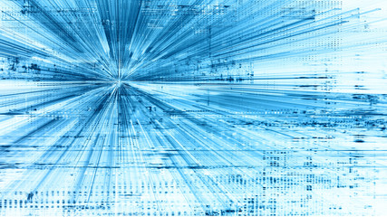 Poster - Abstract background element. Fractal graphics series. Composition of digital artifacts and glitches. Blue and white colors.