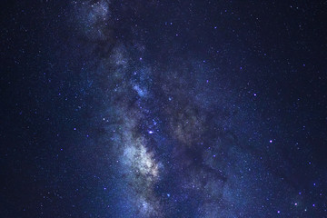 Starry night sky, Milky way galaxy with stars and space dust in the universe, Long exposure photograph, with grain.
