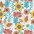 © leila_divine - Floral seamless pattern. Hand drawn creative flowers in folk style. Colorful artistic background. Abstract herb. Can be used for wallpaper, textiles, wrapping, card, cover. Vector illustration, eps10