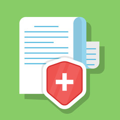 Poster - Paper document is securely protected. The concept of health insurance. Security of personal data. Vector illustration in a flat style.