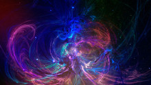 Fractal Abstract Background In Violet And Blue Color On Black Background