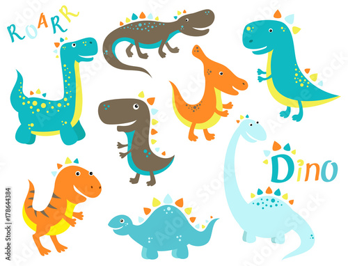 Collection of cute cartoon dinosauros Tableau sur Toile