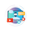 Customer service, live chat support, video tutorial gradient color vector illustration design. Customer online assistance, online tutorial, internet training icon design for web banners and apps