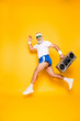 © deagreez - Dreamy cheerful excited sporty aged funny sexy grandpa in eyewear with recorder in hand. Old school, swag, fooling qround, gym, technology, success, hip hop, chill, party, leisure