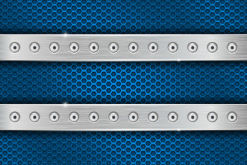 Blue metal perforated background with steel rivets