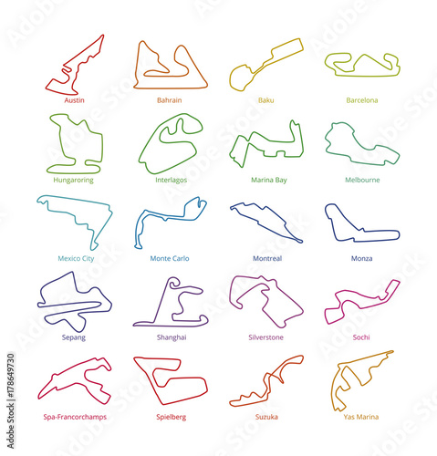 Cuadros en Lienzo Motorsport race tracks vector circuits