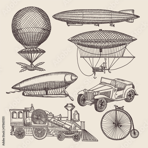 Fényképezés Illustrations of different retro transport