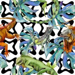 Wall Mural - Exotic iguana pattern in a watercolor style. Full name of the reptilian: iguana. Aquarelle exotic reptilian for background, texture, wrapper pattern or tattoo.