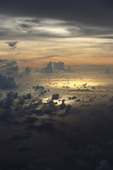 Wall Mural - Sunset White Cloud sky at high level attitude, view from window airplane