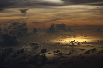 Wall Mural - Sunset White Cloud sky at high level attitude, view from window airplane