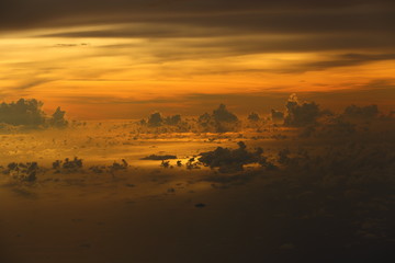 Wall Mural - Sunset White Cloud sky at high level attitude, view from window airplane