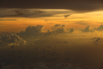 Wall Mural - Sunset White Cloud sky at high level attitude, view from window airplane