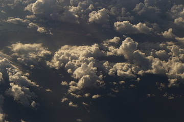 Wall Mural - Sunset White Cloud sky at high level attitude, view from window airplane