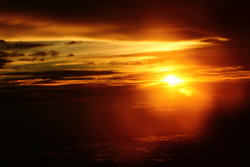 Wall Mural - Sunset White Cloud sky at high level attitude, view from window airplane