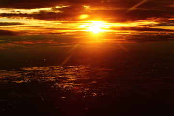 Wall Mural - Sunset White Cloud sky at high level attitude, view from window airplane