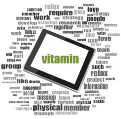 Poster - Text vitamin. Heath care concept . Word collage with tablet pc