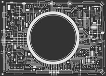 Computer Circuit Board With Copy-space. Vector Black And White Illustration.