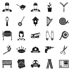 Poster - Engineering machine icons set, simple style