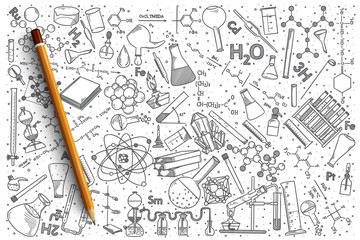 Hand drawn Chemistry vector doodle set background