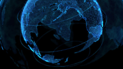 Wall Mural - Digital Earth, Connection Network Rotation of planet world map background