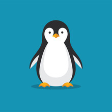 Cute Penguin Icon In Flat Style.