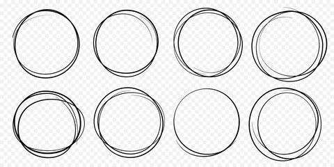 hand drawn circle line sketch set. vector circular scribble doodle round circles for message note ma