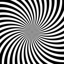 Hypnotic Swirl Lines Or Vortex Spin Or Black And White Circular Motion Twirls. Vector Optical Illusion Pattern Background Of Spiral Rotating Psychedelic Hypnosis Lines In Hypnotic Motion