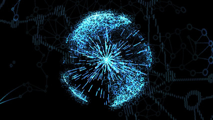Wall Mural - Digital Earth, Connection Network Rotation of planet world map background
