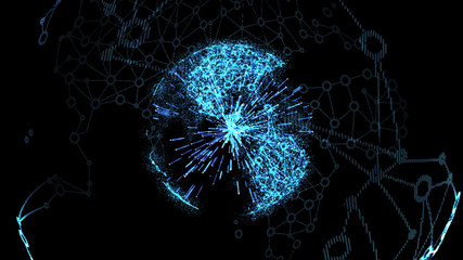 Wall Mural - Digital Earth, Connection Network Rotation of planet world map background