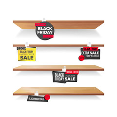 Sticker - Empty Shelves, Black Friday Sale Advertising Wobblers Vector. Retail Concept. Black Friday Discount Sticker. Sale Banners. Isolated Illustration